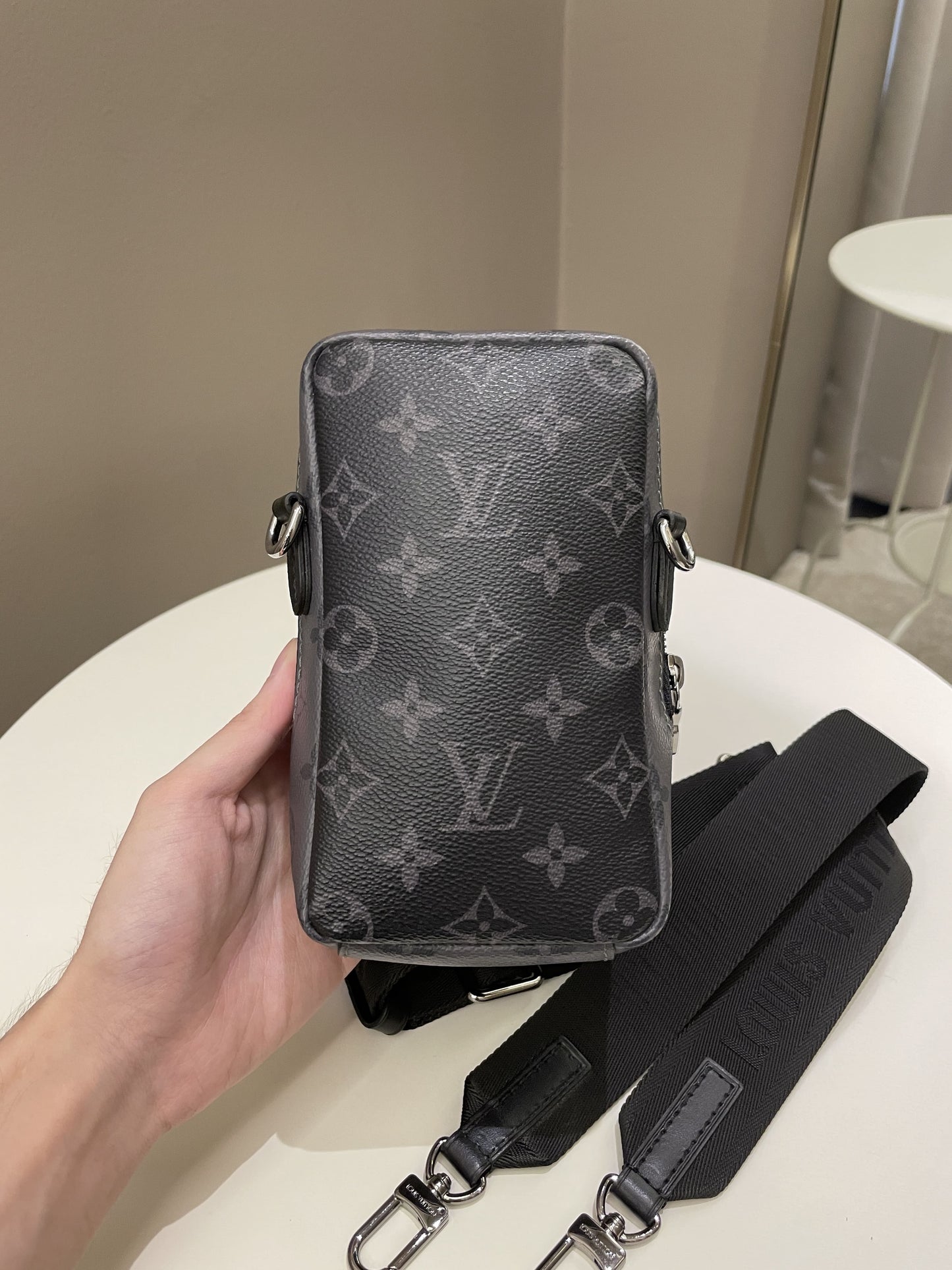 Louis Vuitton Double Phone Pouch NM Monogram Eclipse Reverse Canvas