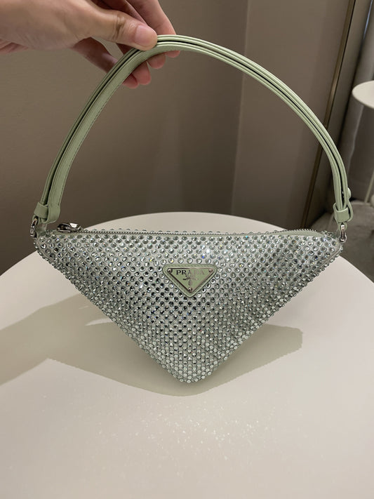 Prada Triangular Crystal Auqa Green