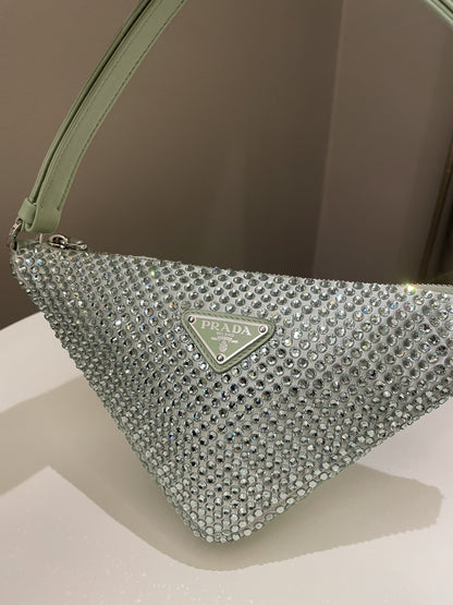 Prada Triangular Crystal Auqa Green