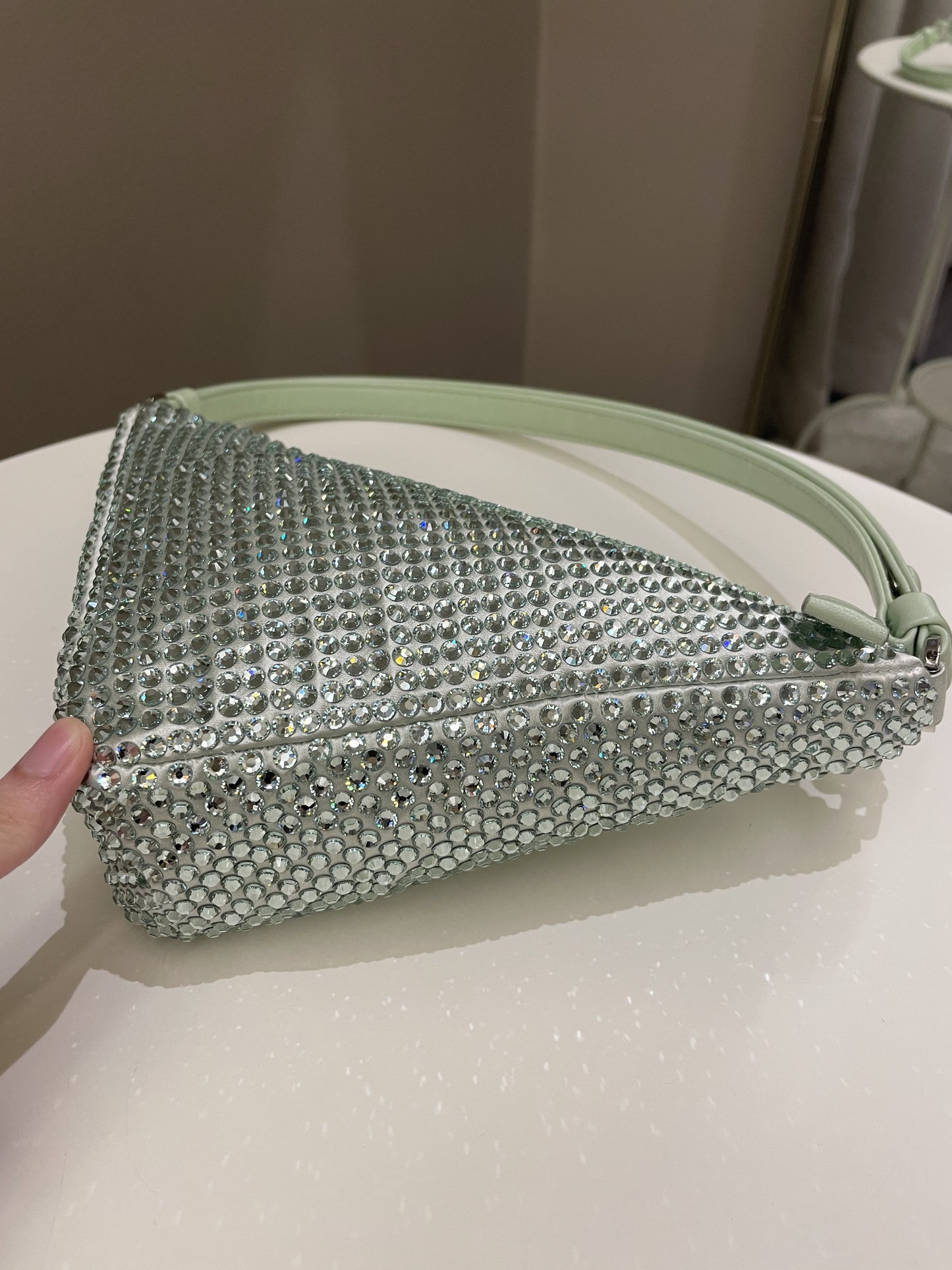 Prada Triangular Crystal Auqa Green