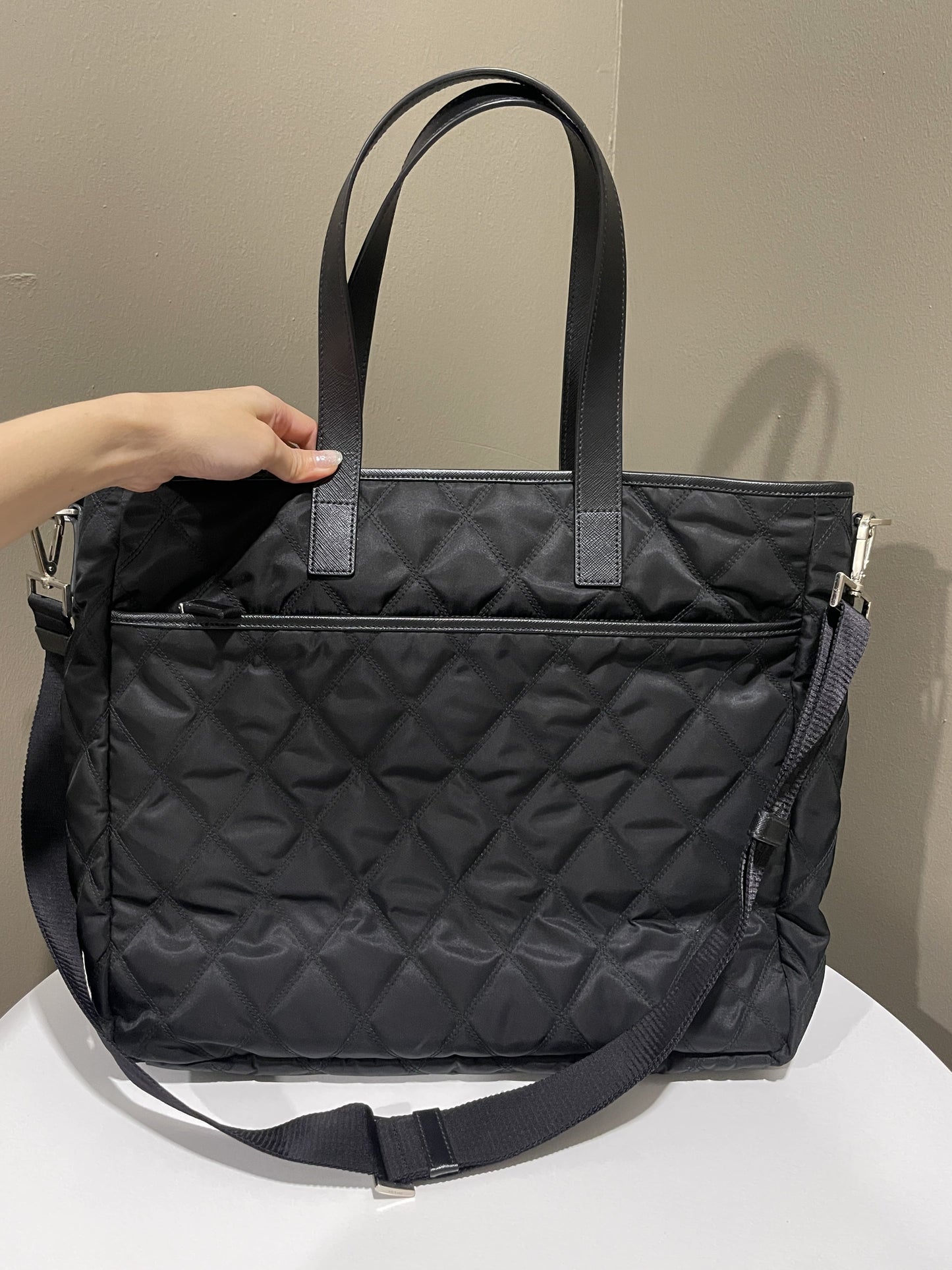 Prada Quilted Double Front Pocket Tote Black Nylon