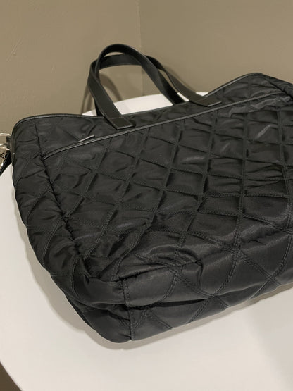 Prada Quilted Double Front Pocket Tote Black Nylon