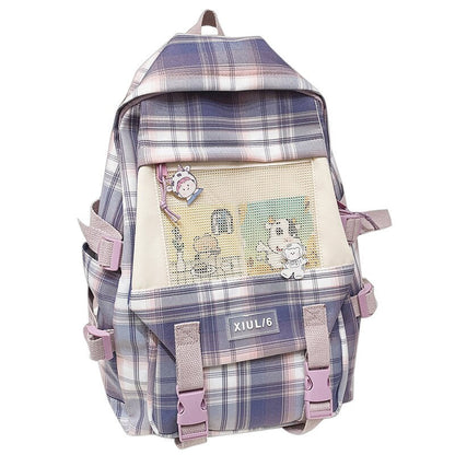 Plaid School Bags for Teenage Girls Cute Backpack Women Canvas Large Capacity Student Schoolbag