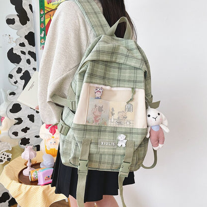 Plaid School Bags for Teenage Girls Cute Backpack Women Canvas Large Capacity Student Schoolbag