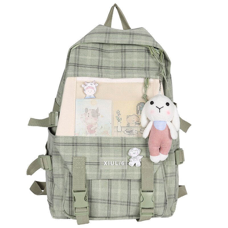 Plaid School Bags for Teenage Girls Cute Backpack Women Canvas Large Capacity Student Schoolbag