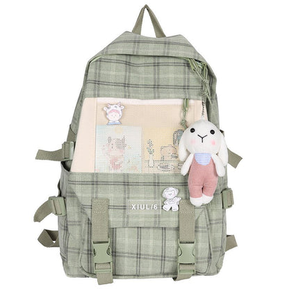 Plaid School Bags for Teenage Girls Cute Backpack Women Canvas Large Capacity Student Schoolbag