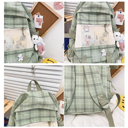 Plaid School Bags for Teenage Girls Cute Backpack Women Canvas Large Capacity Student Schoolbag