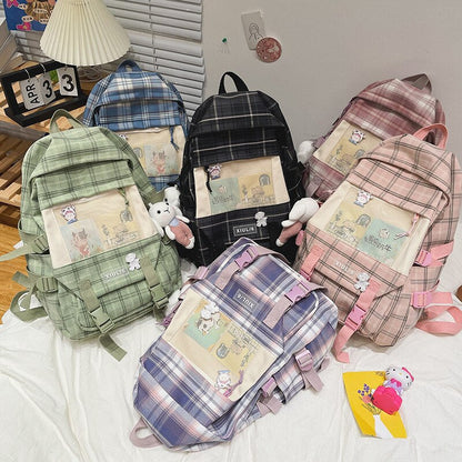 Plaid School Bags for Teenage Girls Cute Backpack Women Canvas Large Capacity Student Schoolbag