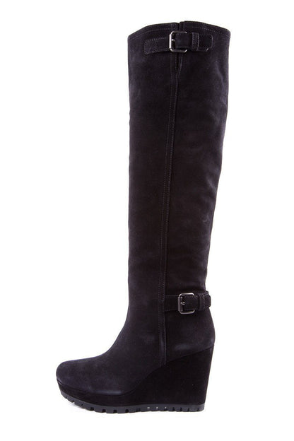 Prada Black Suede Knee-High Boots SZ 36