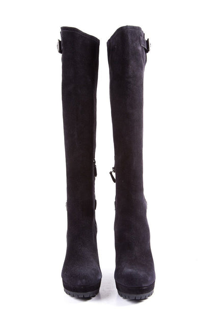 Prada Black Suede Knee-High Boots SZ 36