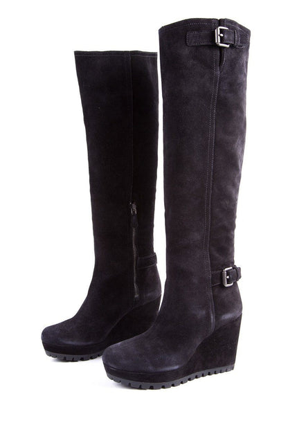 Prada Black Suede Knee-High Boots SZ 36