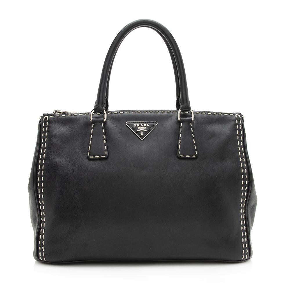 Prada Calfskin Stitched Double-Zip Medium City Tote (SHF-12654)