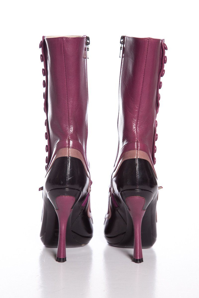 Prada Purple and Black Leather 'Fairy Collection' Mary Jane Boots SZ 37.5