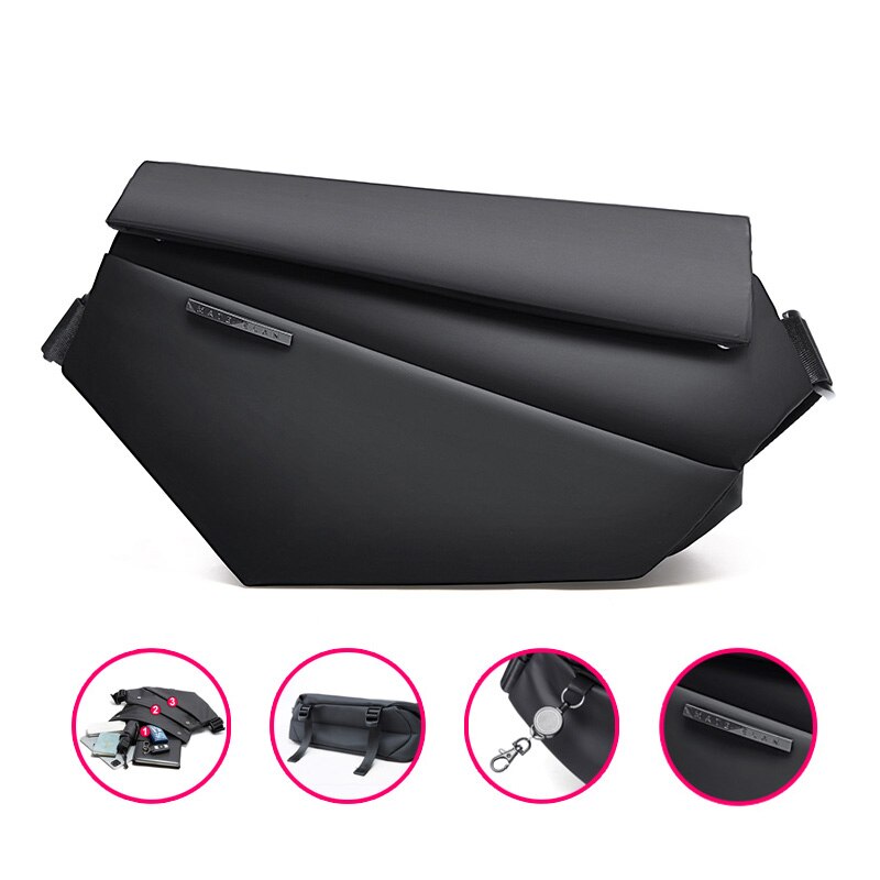 Messenger Bookbag Black Waterproof Cross Body Bag Men Magnetic Messenger Bag Lightweight Minimalist Sling Shoulder Bag