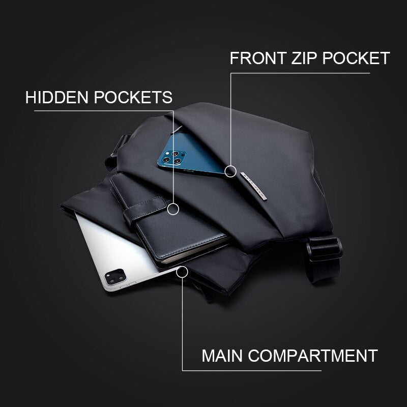 Messenger Bookbag Black Waterproof Cross Body Bag Men Magnetic Messenger Bag Lightweight Minimalist Sling Shoulder Bag