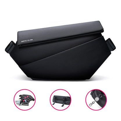 Messenger Bookbag Black Waterproof Cross Body Bag Men Magnetic Messenger Bag Lightweight Minimalist Sling Shoulder Bag