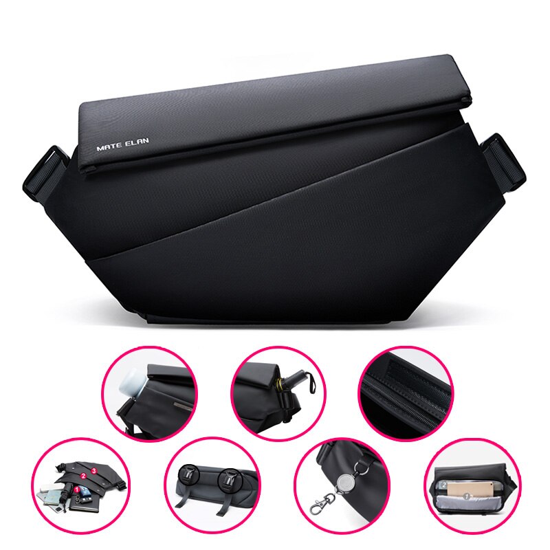 Messenger Bookbag Black Waterproof Cross Body Bag Men Magnetic Messenger Bag Lightweight Minimalist Sling Shoulder Bag