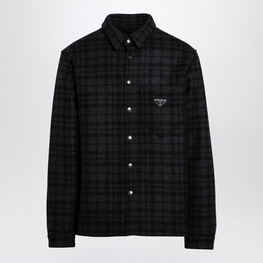 Prada Charcoal Grey Checked Wool Shirt Men