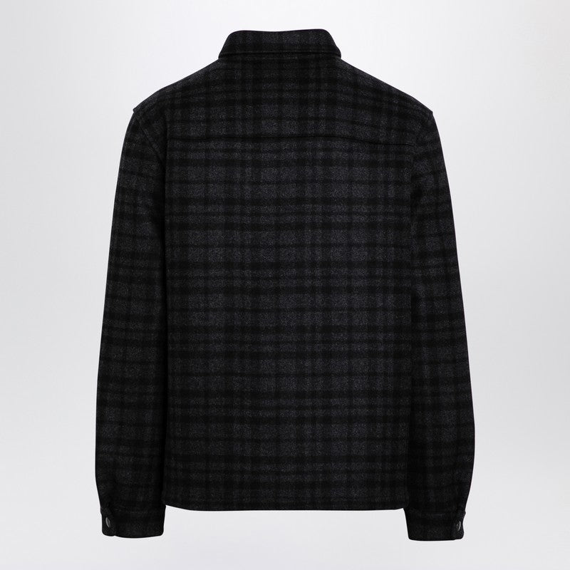 Prada Charcoal Grey Checked Wool Shirt Men