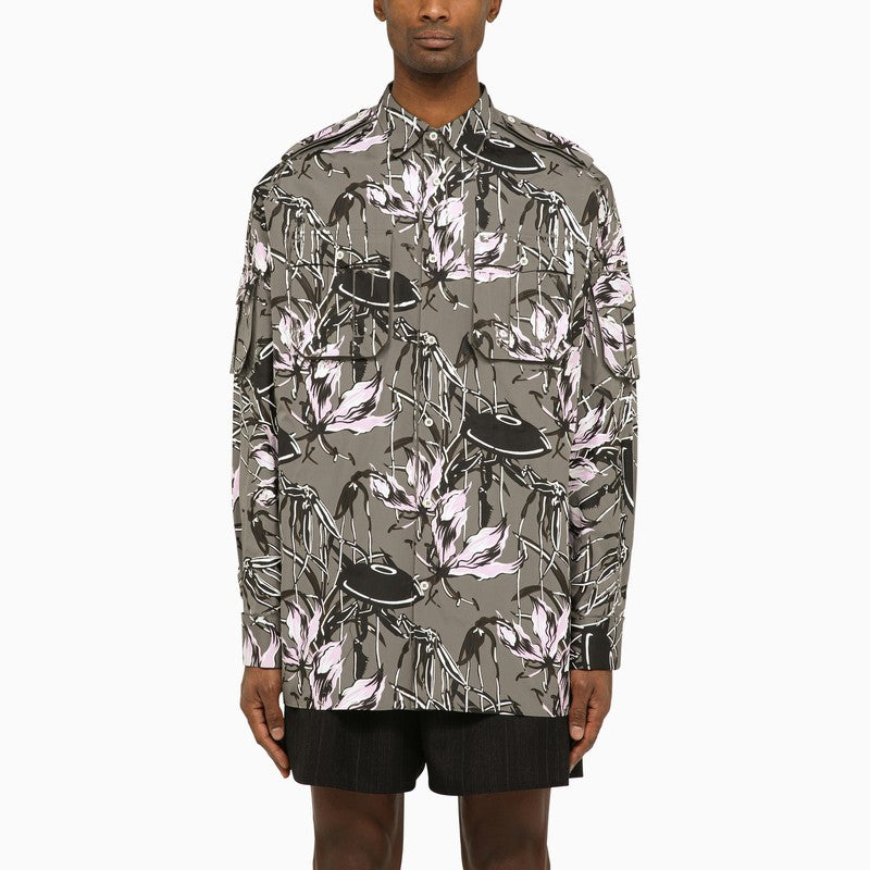 Prada Grey Long-Sleeved Shirt With Floral Print Men