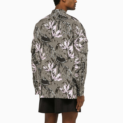 Prada Grey Long-Sleeved Shirt With Floral Print Men