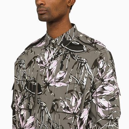 Prada Grey Long-Sleeved Shirt With Floral Print Men