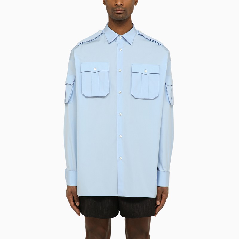 Prada Light Blue Poplin Multi-Pocket Shirt Men