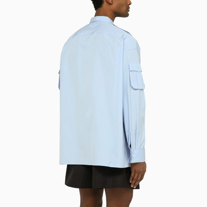 Prada Light Blue Poplin Multi-Pocket Shirt Men