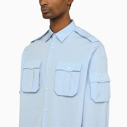 Prada Light Blue Poplin Multi-Pocket Shirt Men