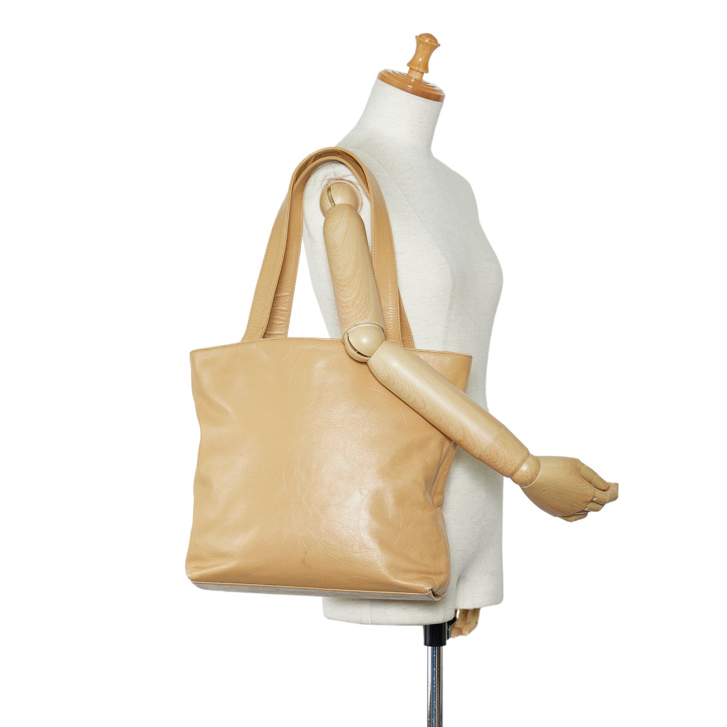 Tan Chanel CC Embossed Leather Tote Bag