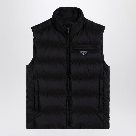 Prada Black Padded Re-Nylon Waistcoat With Logo Men