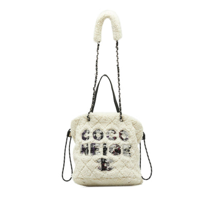 White Chanel Shearling Coco Neige Tote Satchel