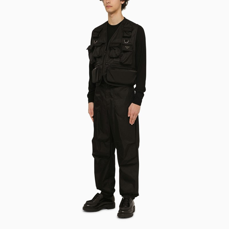 Prada Black Re-Nylon Trousers With Logo Triangle Men