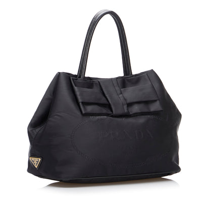 Prada Canapa Tessuto Bow Handbag Black