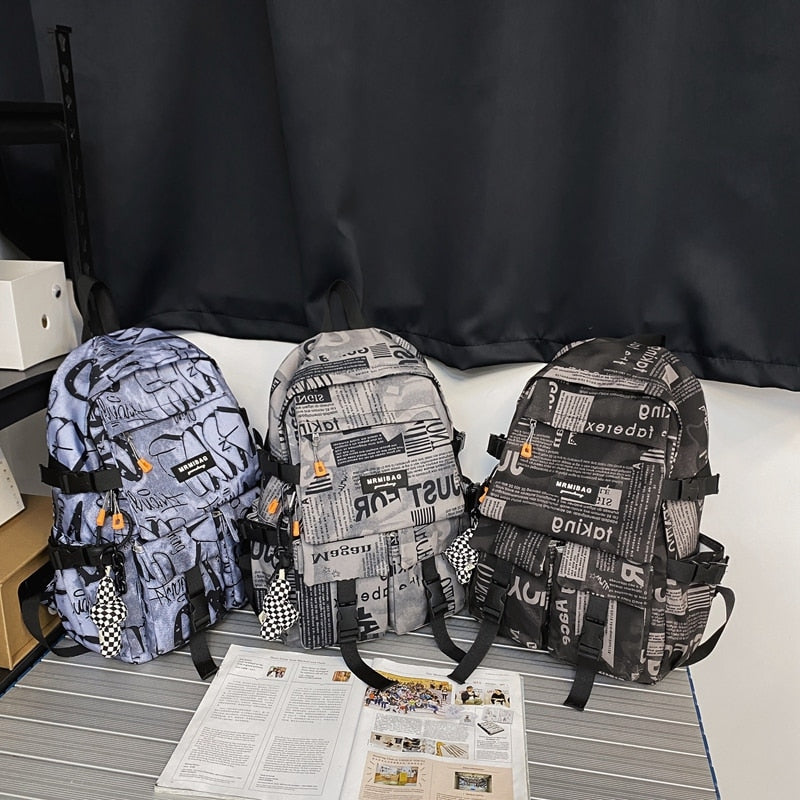 Gothslove Black School Backpacks Student Shoulders Large Capacity Waterproof Cool Backpack College Teen Bookbags