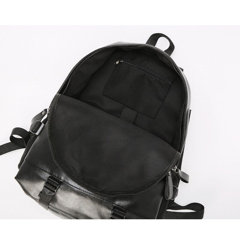 Gothslove PU Leather Black Backpack Large Capacity Bookbags Mens Backpack Student School Bag Male Backpacks Travel Bag