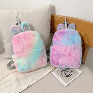 Soft Cute Travel Bags School Bag Cartoon Rainbow Plush Girls Backpack Traveling Bag Girls Out Play Bag