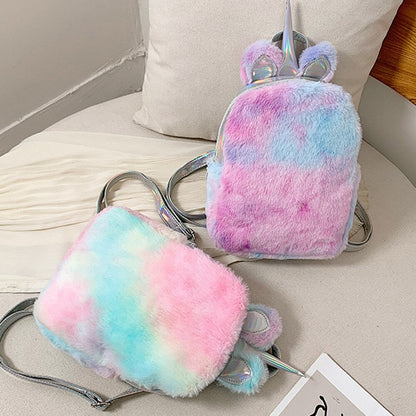 Soft Cute Travel Bags School Bag Cartoon Rainbow Plush Girls Backpack Traveling Bag Girls Out Play Bag