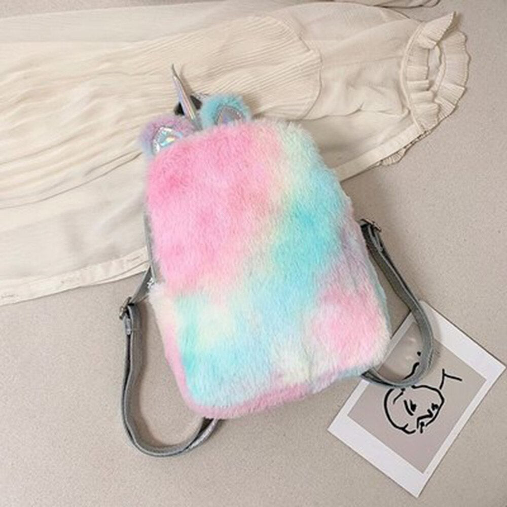 Soft Cute Travel Bags School Bag Cartoon Rainbow Plush Girls Backpack Traveling Bag Girls Out Play Bag