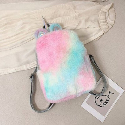 Soft Cute Travel Bags School Bag Cartoon Rainbow Plush Girls Backpack Traveling Bag Girls Out Play Bag