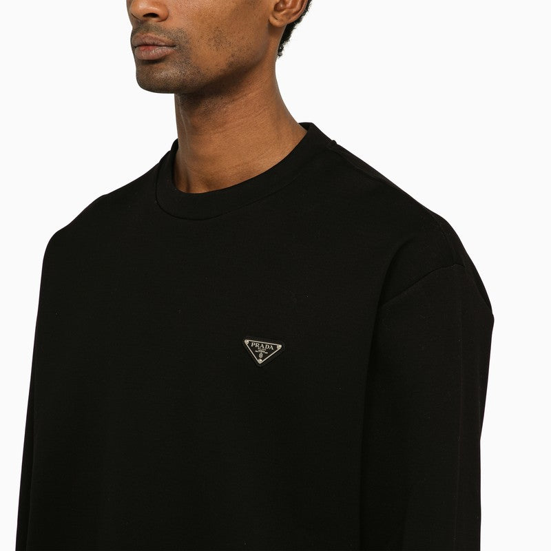 Prada Black Crew-Neck Sweatshirt With Triangle Logo Men