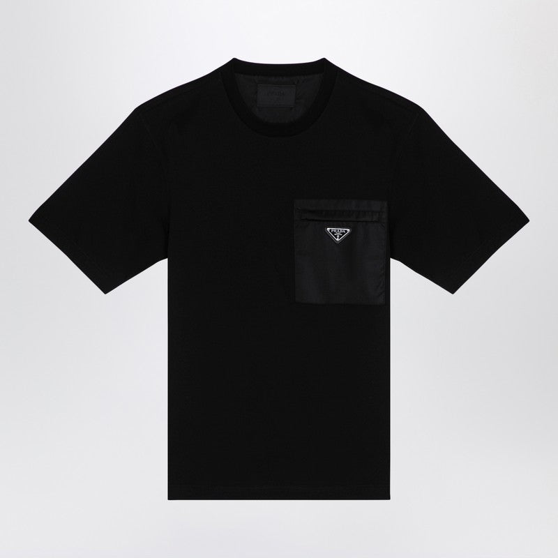 Prada Black Cotton And Re-Nylon T-Shirt Men