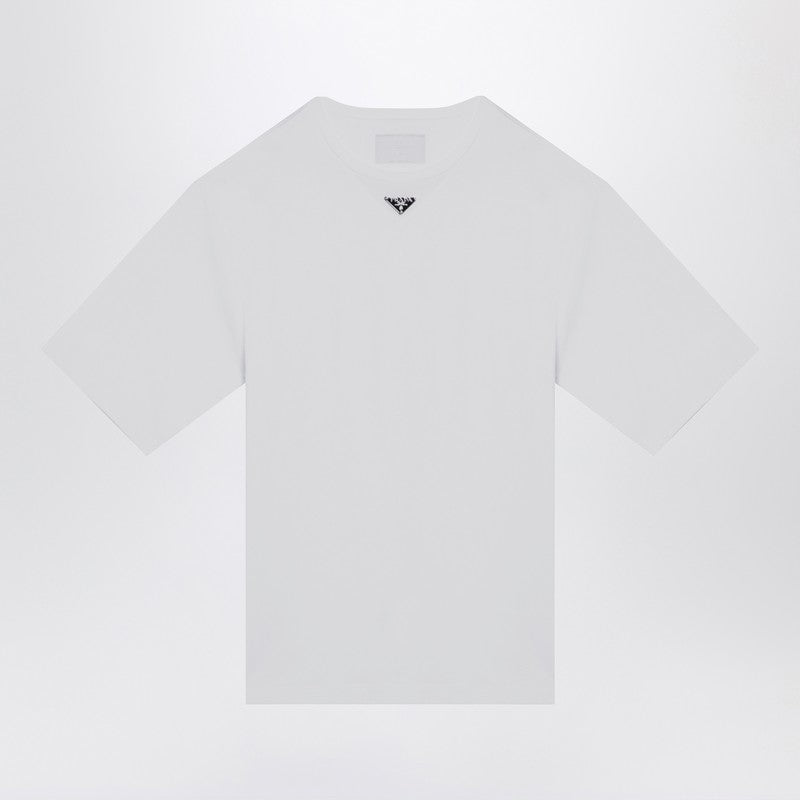 Prada White T-Shirt With Logo Triangle Men