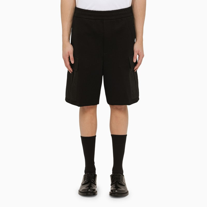 Prada Black Cotton Bermuda Shorts With Logo Men