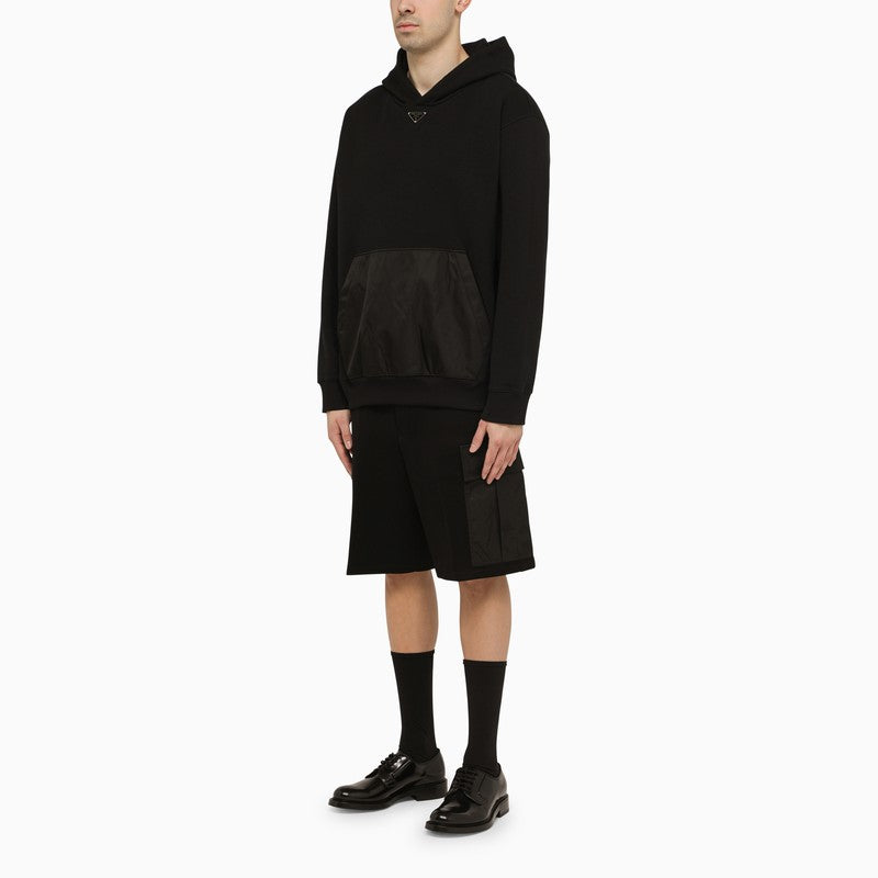 Prada Black Cotton Bermuda Shorts With Logo Men