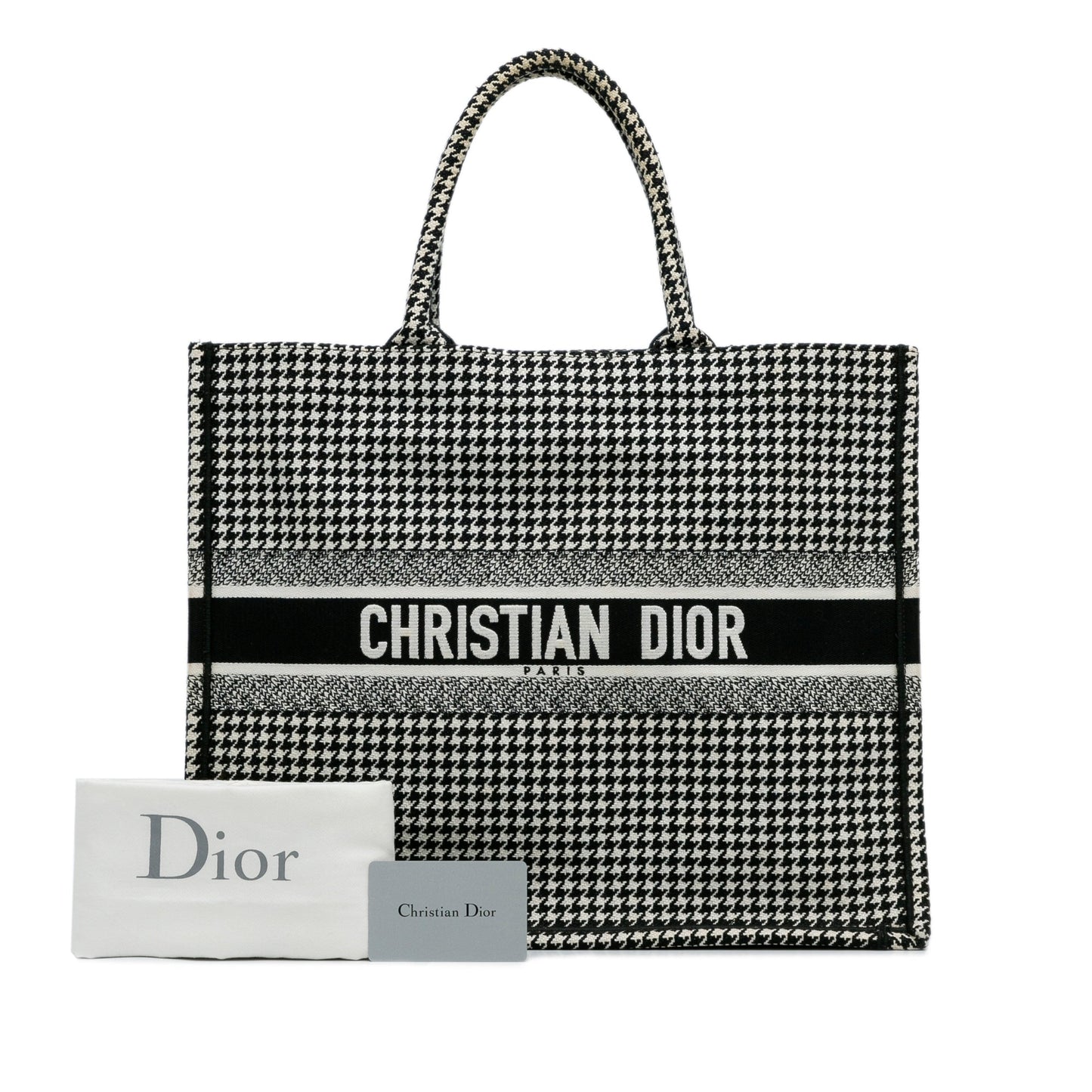 Black Dior Large Houndstooth Embroidered Book Tote