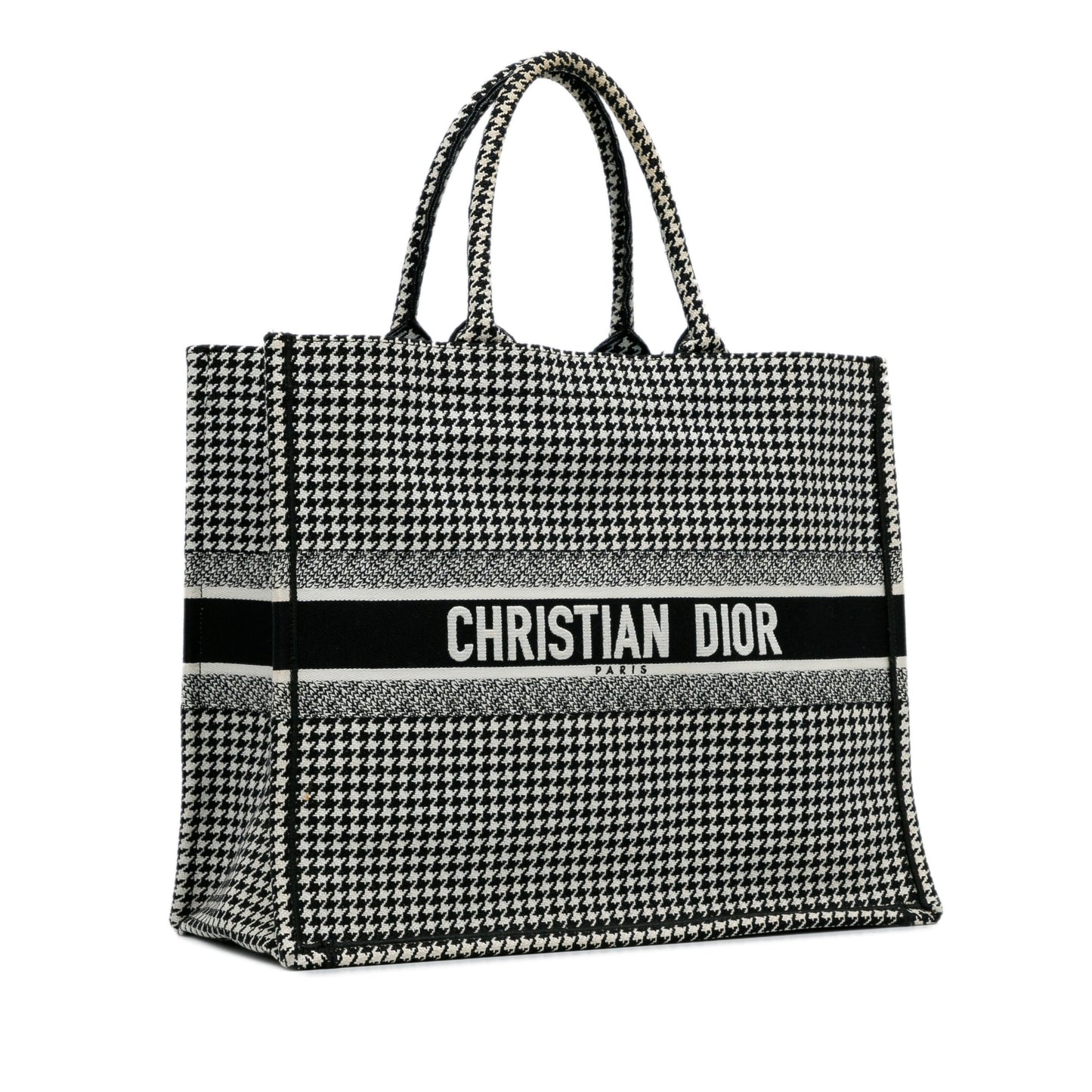 Black Dior Large Houndstooth Embroidered Book Tote