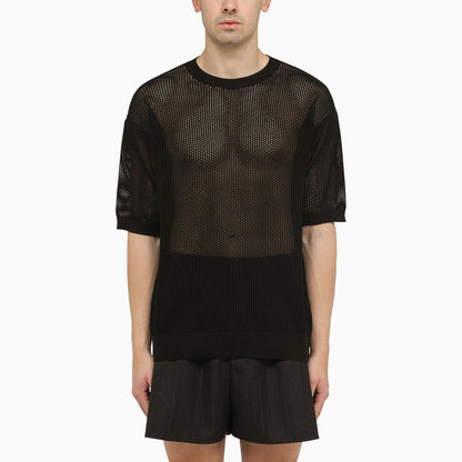 Prada Black Silk-Blend Perforated Jersey Men