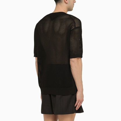 Prada Black Silk-Blend Perforated Jersey Men