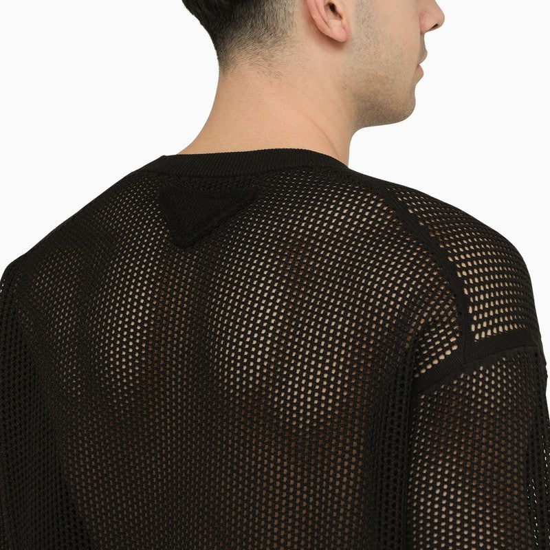 Prada Black Silk-Blend Perforated Jersey Men